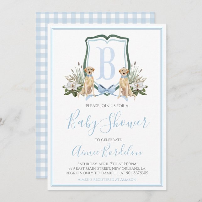 Preppy Southern Blue Boy Hund Baby Shower Inbjudningar (Skapare uppladdad)