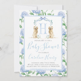 Preppy Southern Blue Boy Hund Baby Shower Inbjudningar