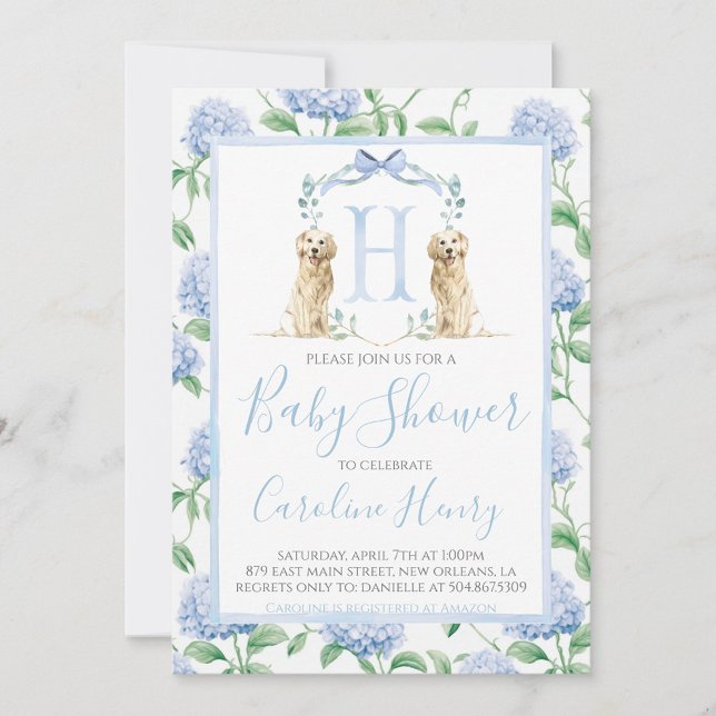 Preppy Southern Blue Boy Hund Baby Shower Inbjudningar (Skapare uppladdad)