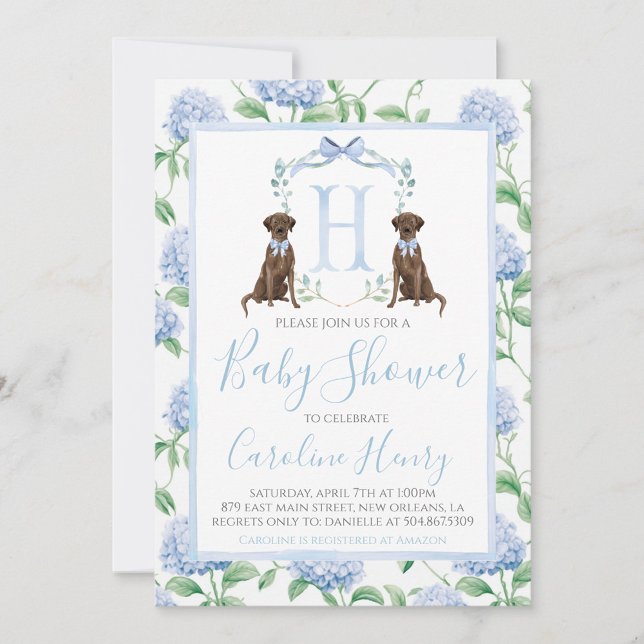 Preppy Southern Blue Boy Hund Baby Shower Inbjudningar (Skapare uppladdad)