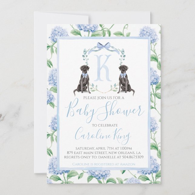 Preppy Southern Blue Boy Hund Baby Shower Inbjudningar (Skapare uppladdad)