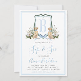Preppy Southern Blue Boy Hund Baby Shower Inbjudningar