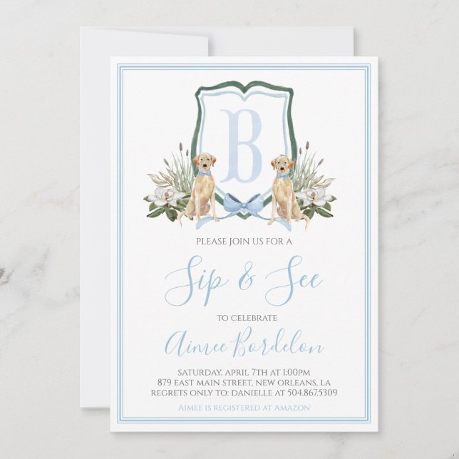 Preppy Southern Blue Boy Hund Baby Shower Inbjudningar (Framsida)