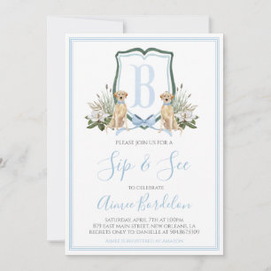 Preppy Southern Blue Boy Hund Baby Shower Inbjudningar
