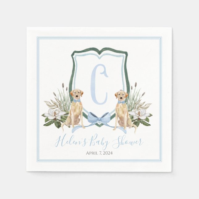 Preppy Southern Blue Boy Hund Baby Shower Pappersservett (Framsidan)