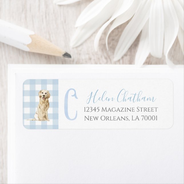 Preppy Southern Blue Boy Hund Baby Shower Returadress Etikett (Insitu)