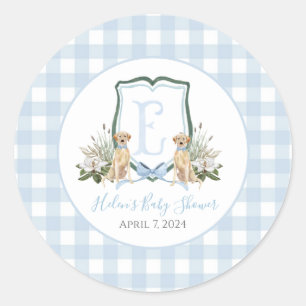 Preppy Southern Blue Boy Hund Baby Shower Runt Klistermärke