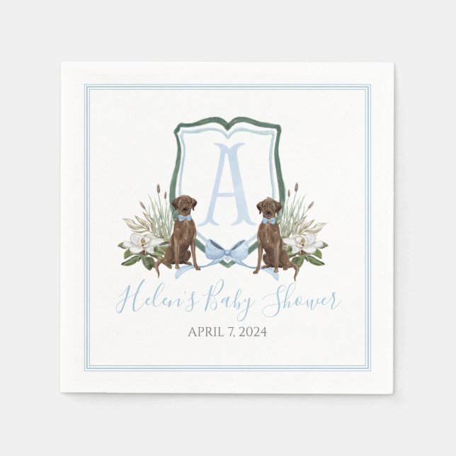 Preppy Southern Blue Boy Lab Baby Shower Napkins Pappersservett (Framsidan)