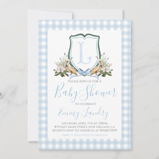 Preppy Southern Blue Boy Pelican Baby Shower Inbjudningar (Skapare uppladdad)