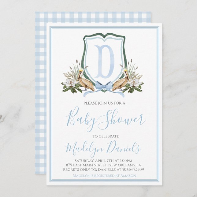 Preppy Southern Blue Boy Pelican Baby Shower Inbjudningar (Skapare uppladdad)