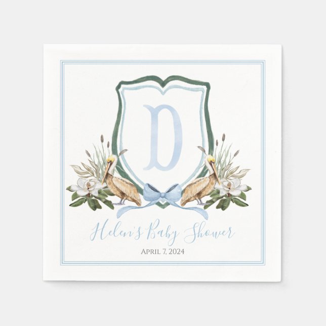 Preppy Southern Blue Boy Pelican Baby Shower Pappersservett (Framsidan)