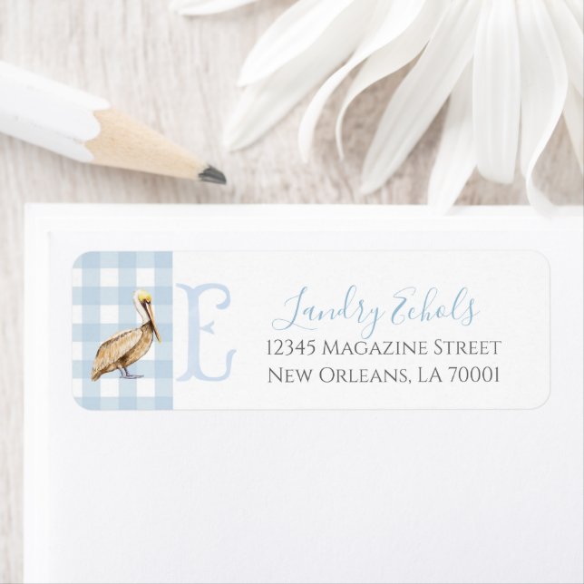 Preppy Southern Blue Boy Pelican Baby Shower Returadress Etikett (Insitu)