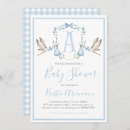 Preppy Southern Blue Boy Stork Baby Shower Inbjudningar