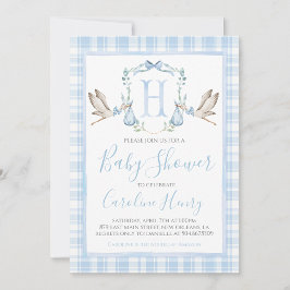 Preppy Southern Blue Boy Stork Baby Shower Inbjudningar