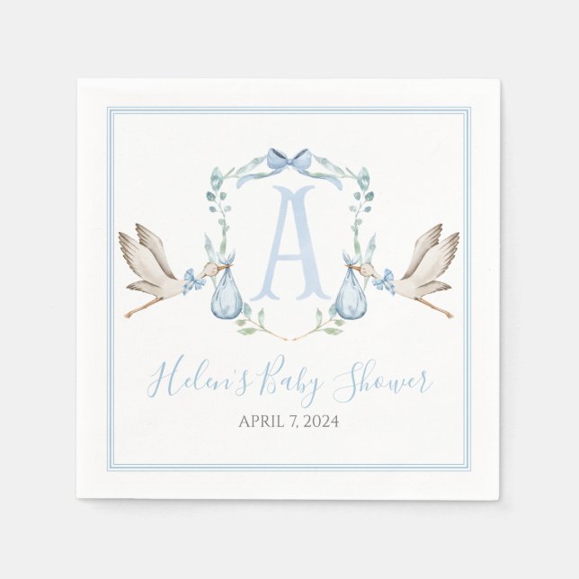 Preppy Southern Blue Boy Stork Baby Shower Pappersservett (Framsidan)
