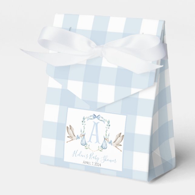 Preppy Southern Blue Boy Stork Baby Shower Presentaskar (Framsidan Sidan)