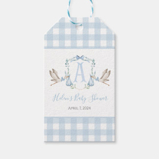 Preppy Southern Blue Boy Stork Baby Shower Presentetikett