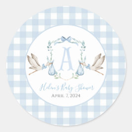 Preppy Southern Blue Boy Stork Baby Shower Runt Klistermärke