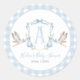 Preppy Southern Blue Boy Stork Baby Shower Runt Klistermärke