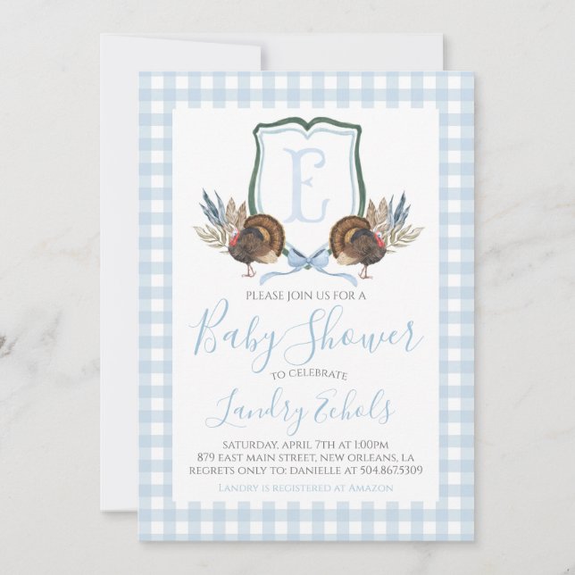 Preppy Southern Blue Boy Turkey Hunter Baby Shower Inbjudningar (Framsida)