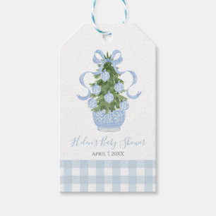 Preppy Southern Blue Chinoiserie Julgran Presentetikett