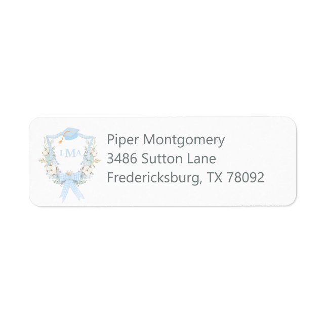 Preppy Southern Gingham Monogram Studenten Returadress Etikett (Framsidan)