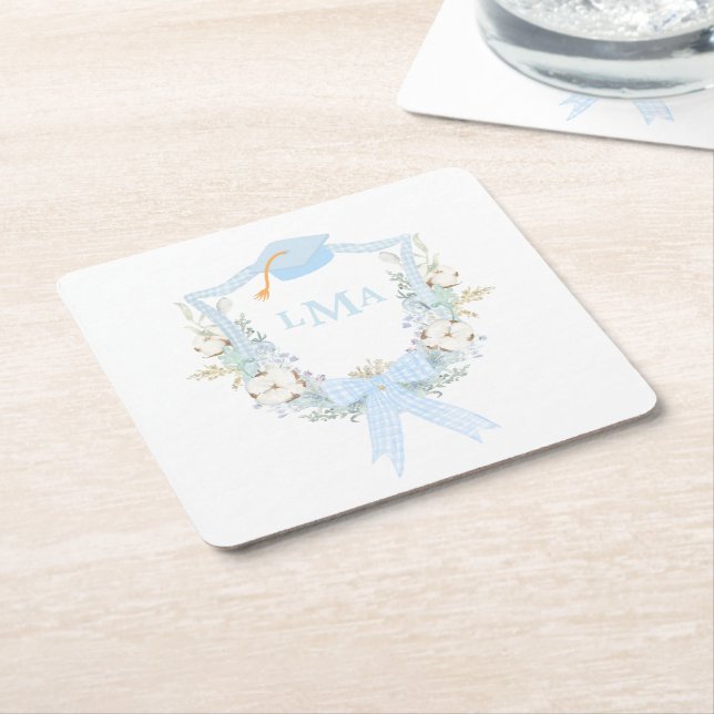 Preppy Southern Gingham Monogram Studenten Underlägg Papper Kvadrat (Vinklad)