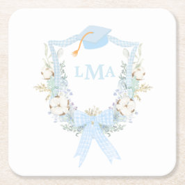 Preppy Southern Gingham Monogram Studenten Underlägg Papper Kvadrat