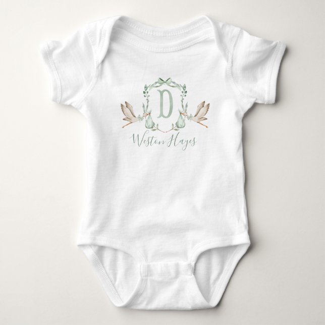Preppy Southern Green Stork Pojke Baby Shower T Shirt (Framsida)