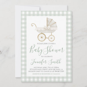 Preppy Southern Grönt Boy Carriage Baby Shower Inbjudningar