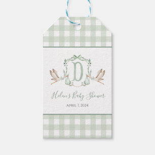 Preppy Southern Grönt Boy Stork Baby Shower Presentetikett