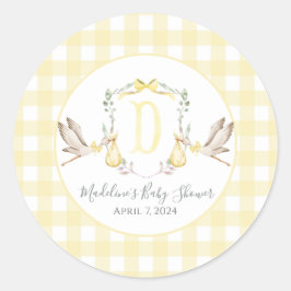 Preppy Southern Gult Girl Stork Baby Shower Runt Klistermärke