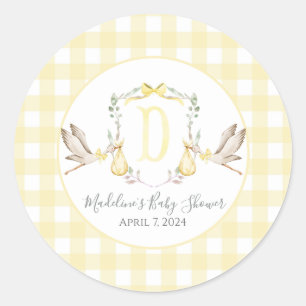 Preppy Southern Gult Girl Stork Baby Shower Runt Klistermärke