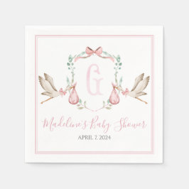 Preppy Southern Rosa Girl Stork Baby Shower Pappersservett