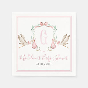 Preppy Southern Rosa Girl Stork Baby Shower Pappersservett