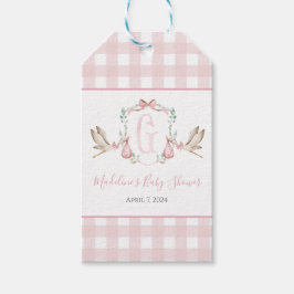 Preppy Southern Rosa Girl Stork Baby Shower Presentetikett