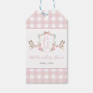 Preppy Southern Rosa Girl Stork Baby Shower Presentetikett