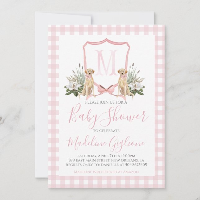 Preppy Southern Rosa Hund Girl Baby Shower Inbjudningar (Framsida)