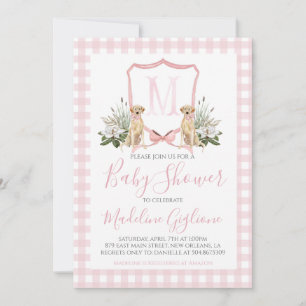 Preppy Southern Rosa Hund Girl Baby Shower Inbjudningar