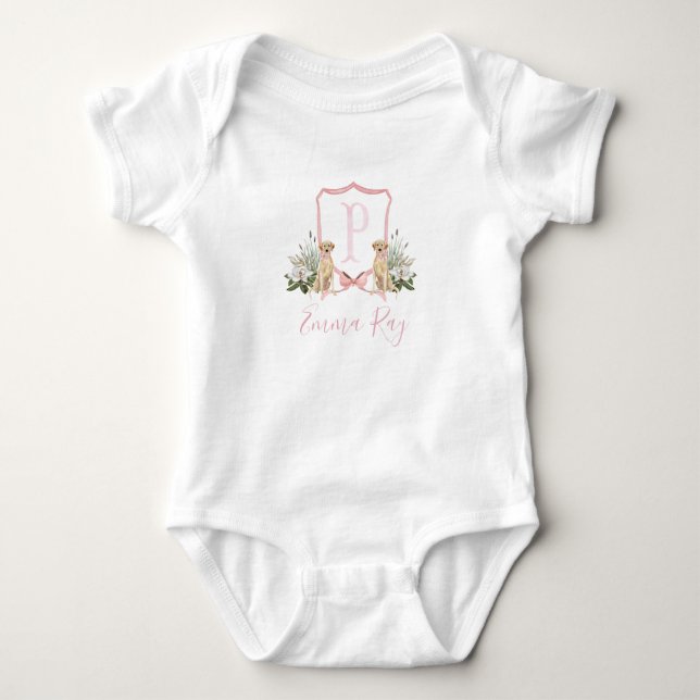 Preppy Southern Rosa Hund Girl Baby Shower T Shirt (Framsida)