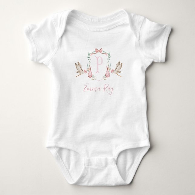 Preppy Southern Rosa Stork Girl Baby Shower T Shirt (Framsida)