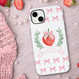 Preppy Strawberry Rosa Gingham Bows Personlig