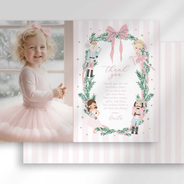 Preppy Stripe Bow Nutcracker Ballet Thank You Card Inbjudningar (Skapare uppladdad)