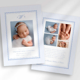 Preppy Stripe Monogram Photo Birth Announcement Meddelande