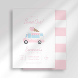 Preppy Stripe Sweet One Ice Cream Birthday Social Inbjudningar