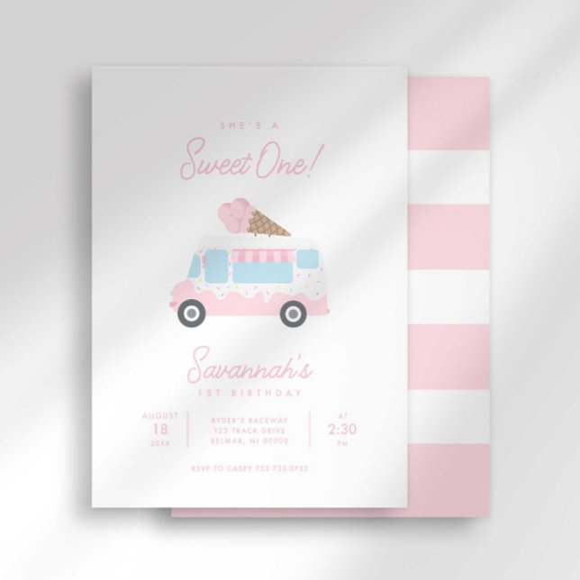 Preppy Stripe Sweet One Ice Cream Birthday Social Inbjudningar (Skapare uppladdad)