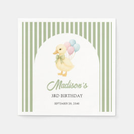 Preppy Stripes Cute Duck Theme Kids Birthday Party Pappersservett