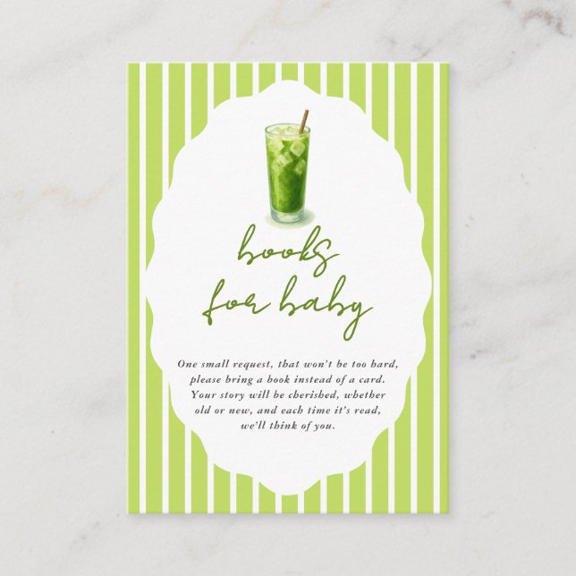 Preppy Stripes Matcha Baby Shower Books For Baby Tilläggskort (Framsida)