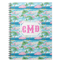 Preppy Summer Beach Umbrella | Monogram Anteckningsbok