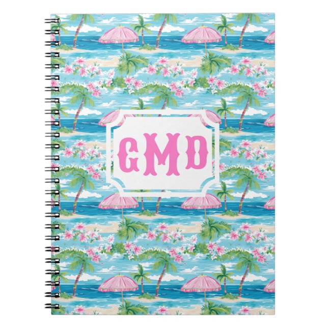 Preppy Summer Beach Umbrella | Monogram Anteckningsbok (Framsidan)
